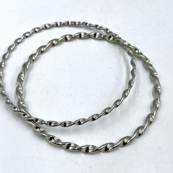 The Unbranded Brand Jewelry - Vintage Silver-Tone Twisted Rope Bangle Bracelets Set 2 High Polish Stackable